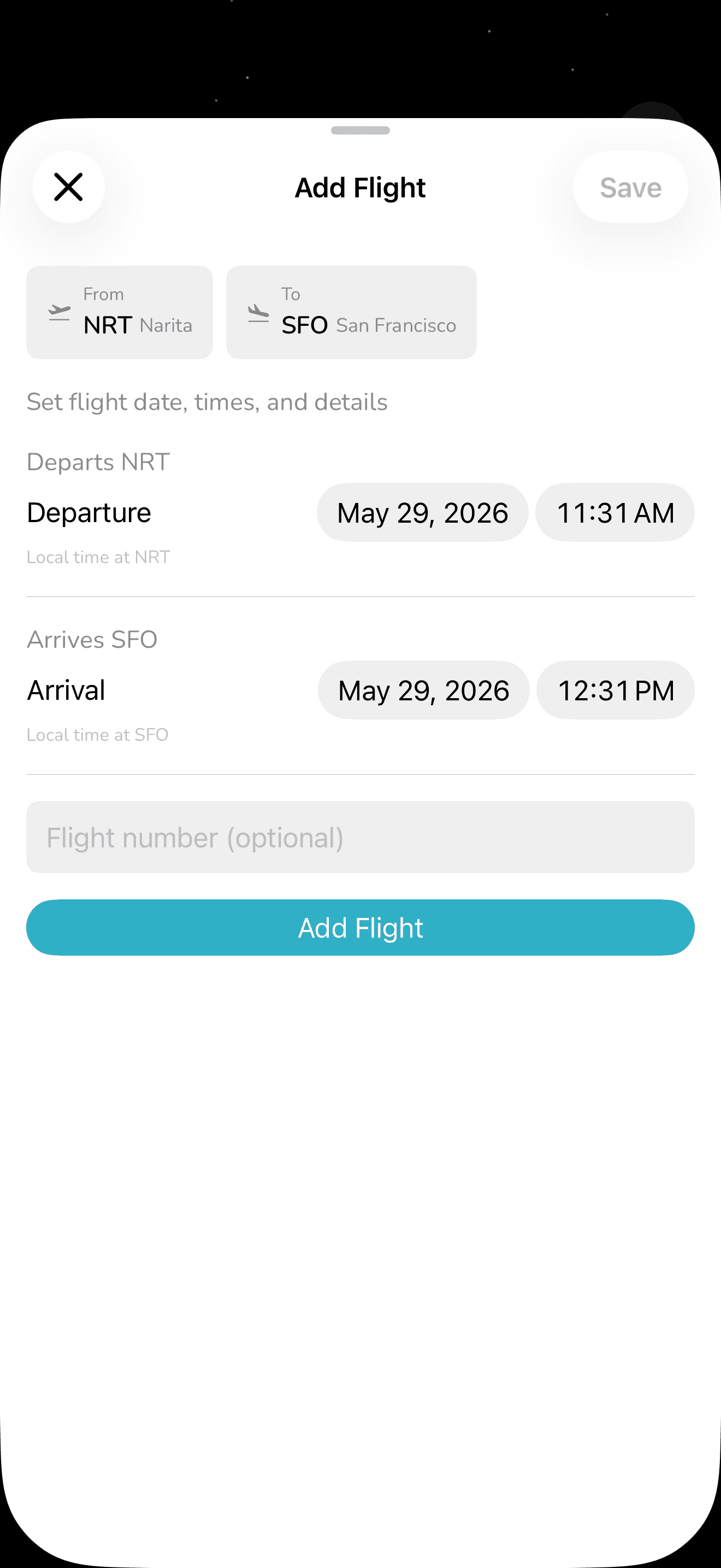 Avion Shift — add a flight