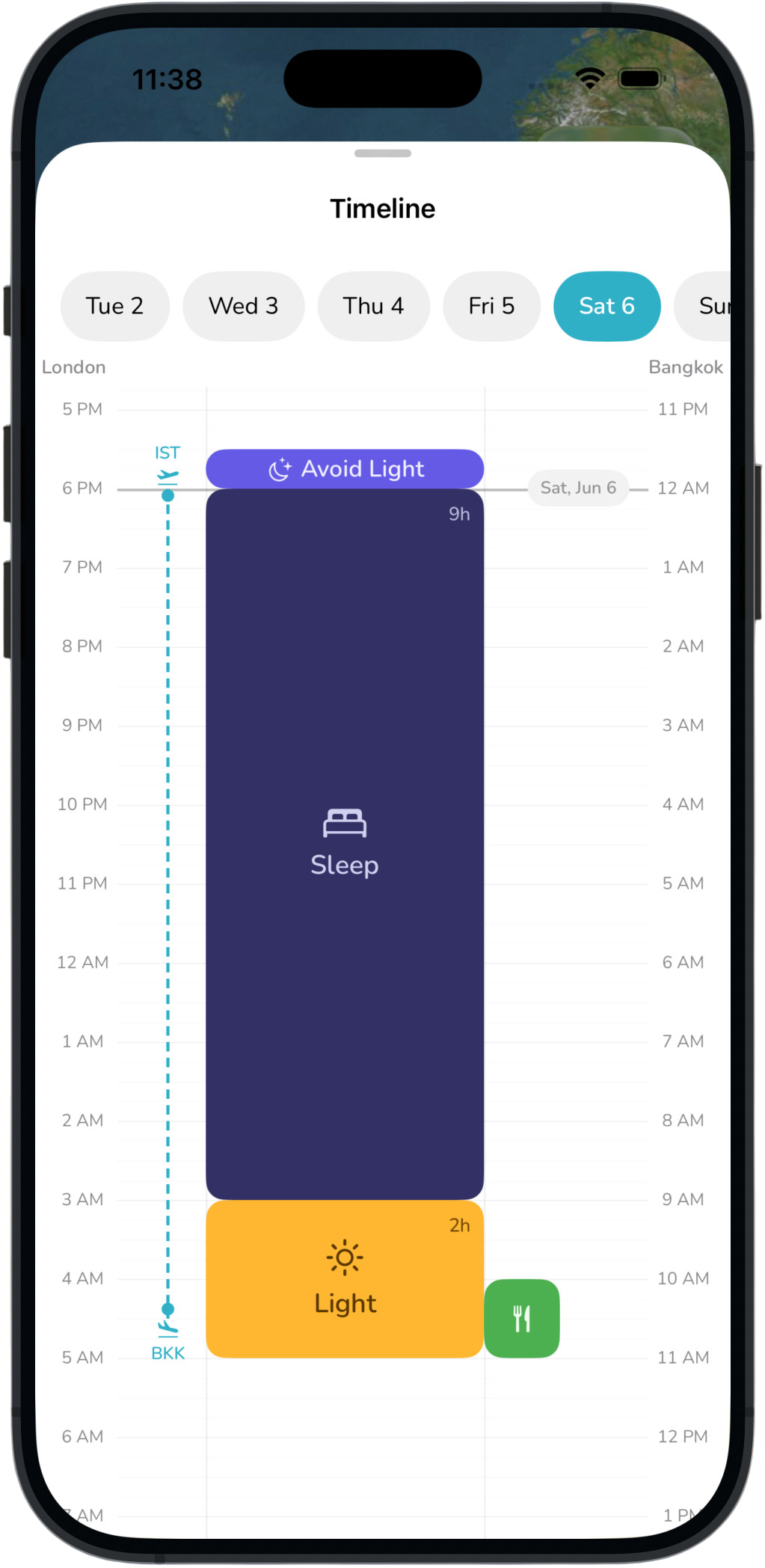 Avion Shift app — timeline view